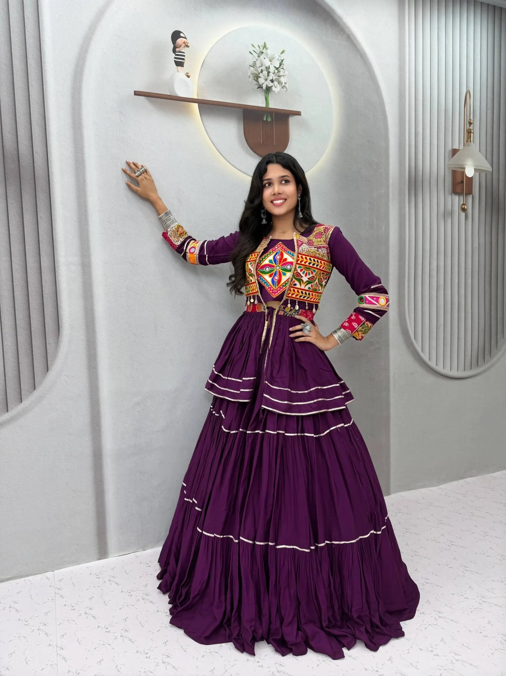 Gamthi Mirror Tiered Koti Lehenga