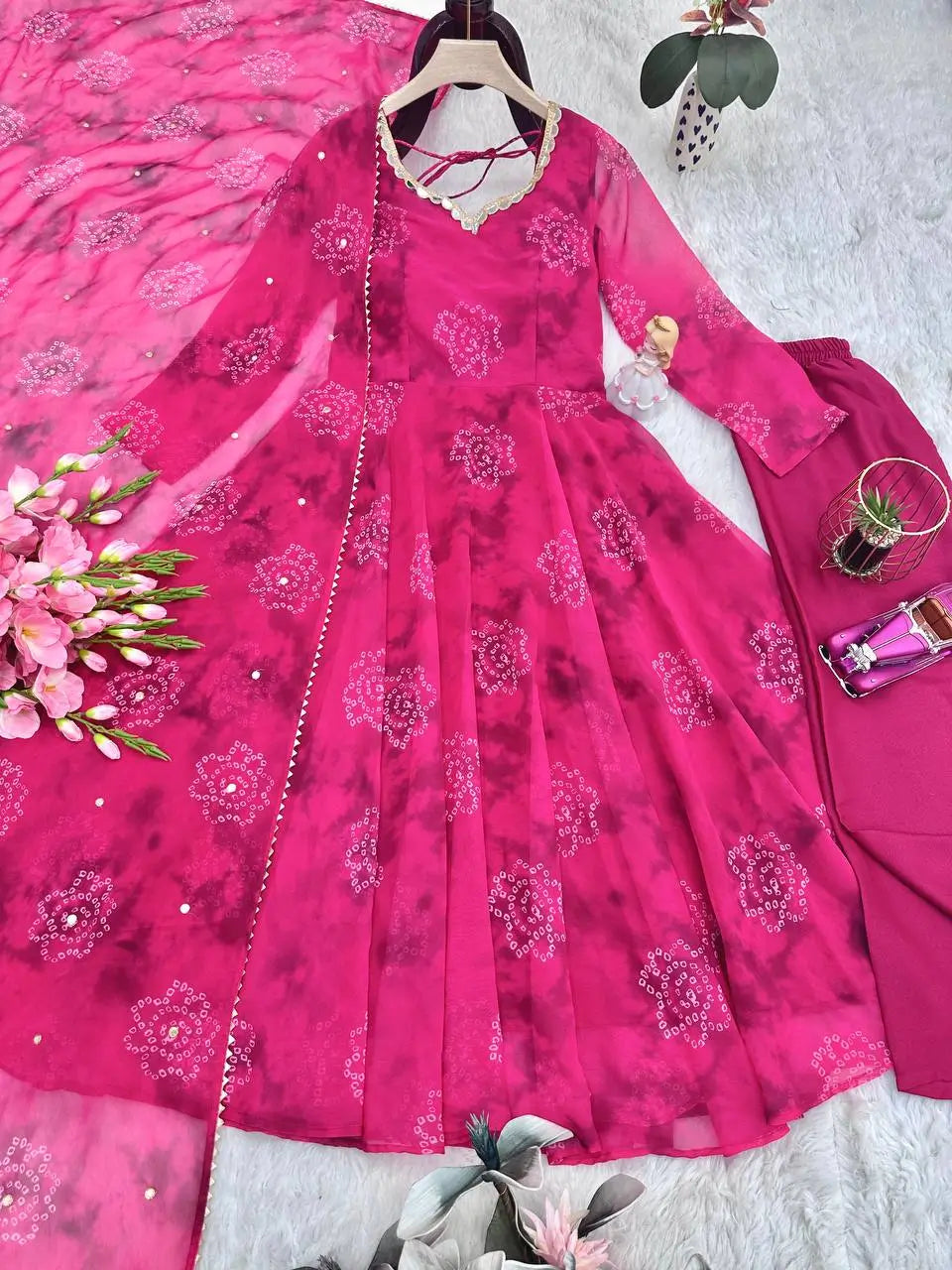 Georgette Anarkali Gown Set with Dupatta