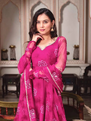 Georgette Anarkali Gown Set with Dupatta