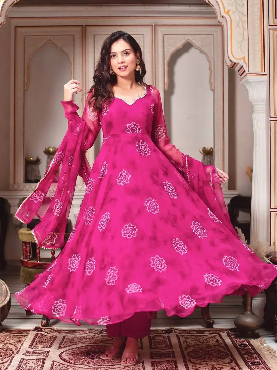 Georgette Anarkali Gown Set with Dupatta