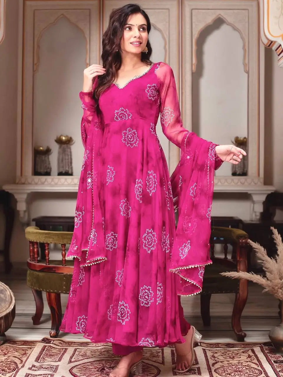 Georgette Anarkali Gown Set with Dupatta