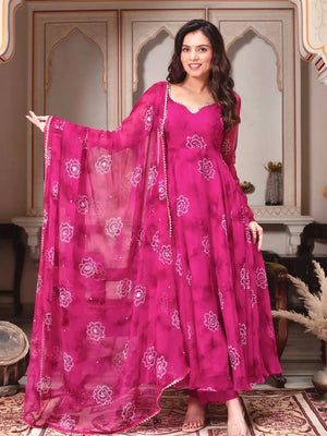 Georgette Anarkali Gown Set with Dupatta