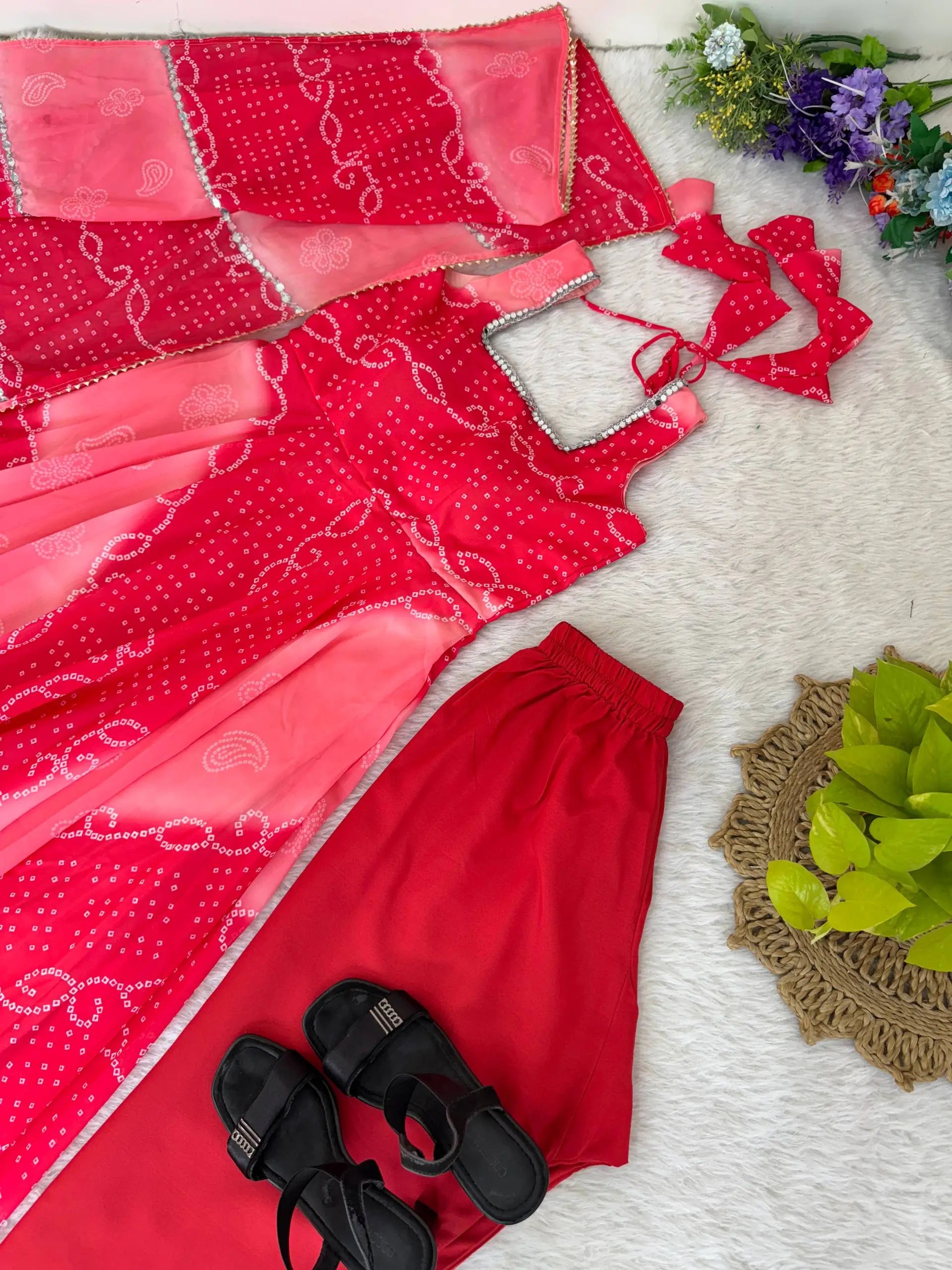 Georgette Chiffon Mirror Work Gown Set