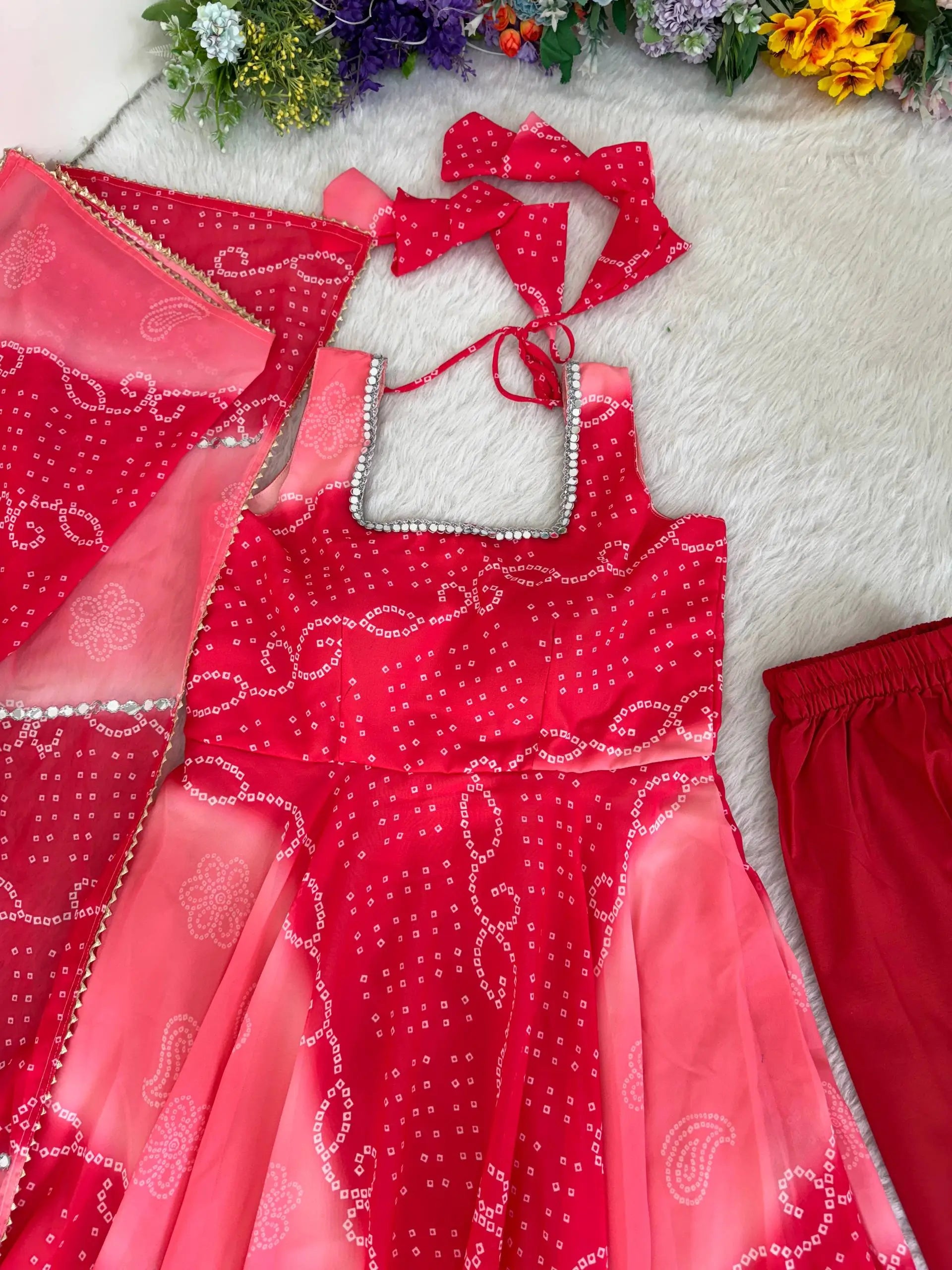 Georgette Chiffon Mirror Work Gown Set