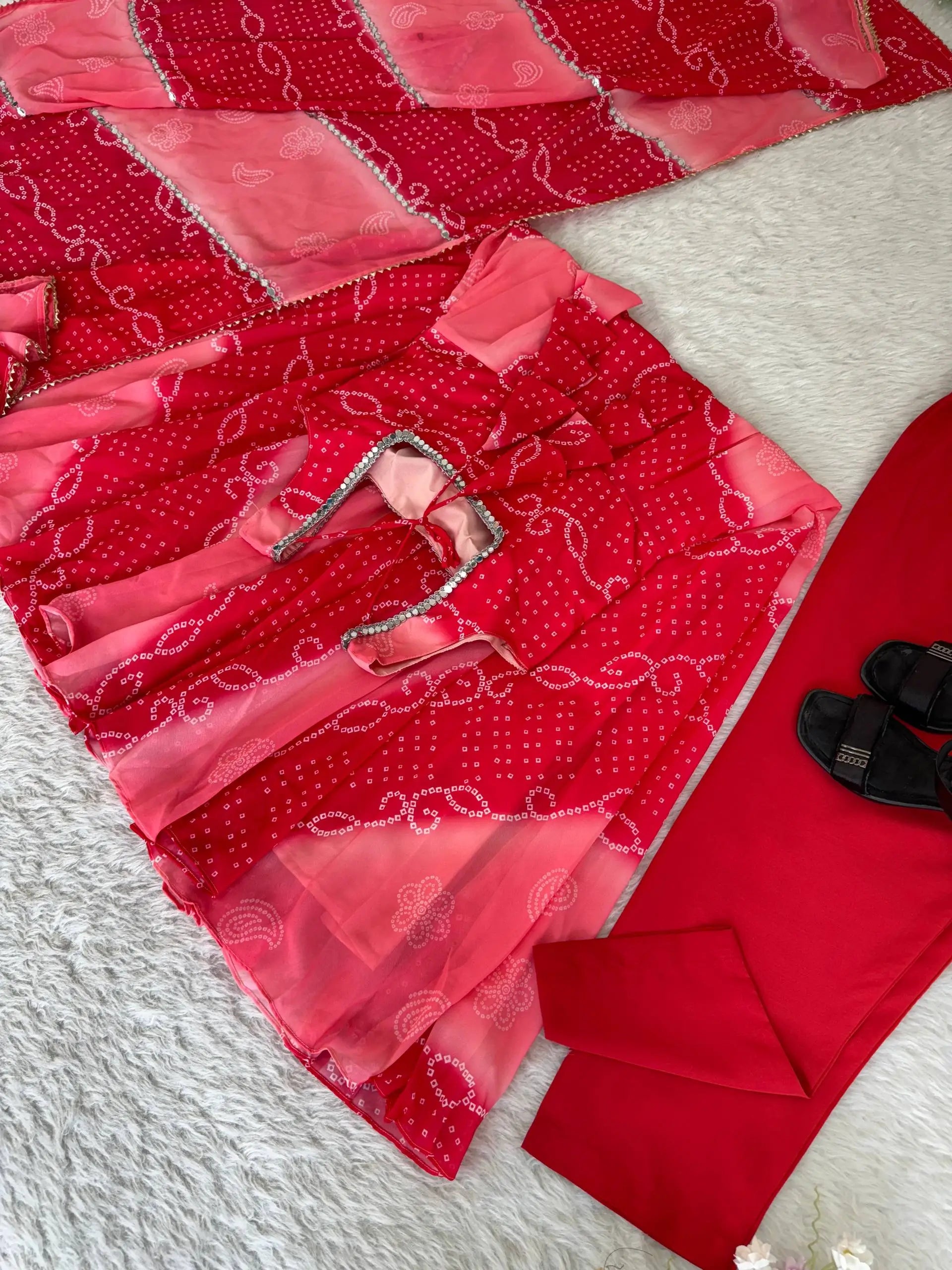 Georgette Chiffon Mirror Work Gown Set