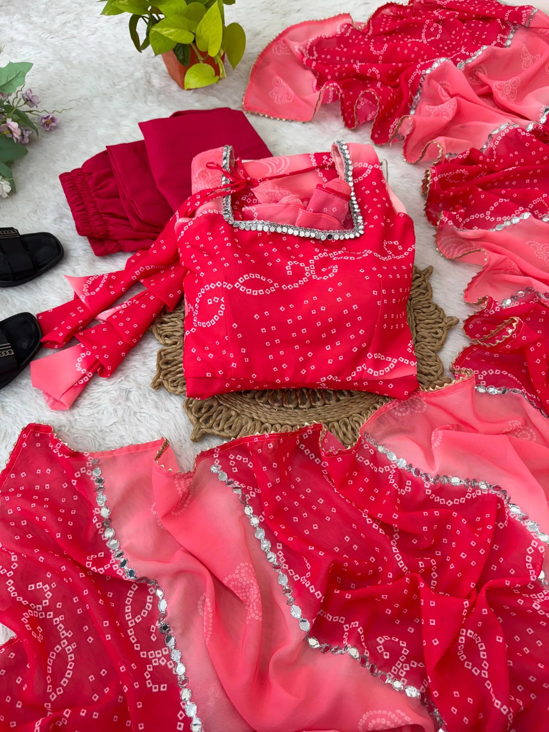 Georgette Chiffon Mirror Work Gown Set