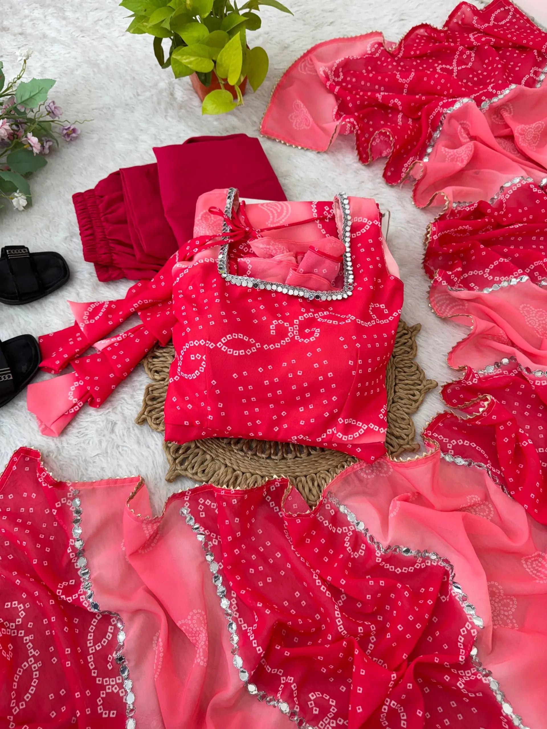 Georgette Chiffon Mirror Work Gown Set