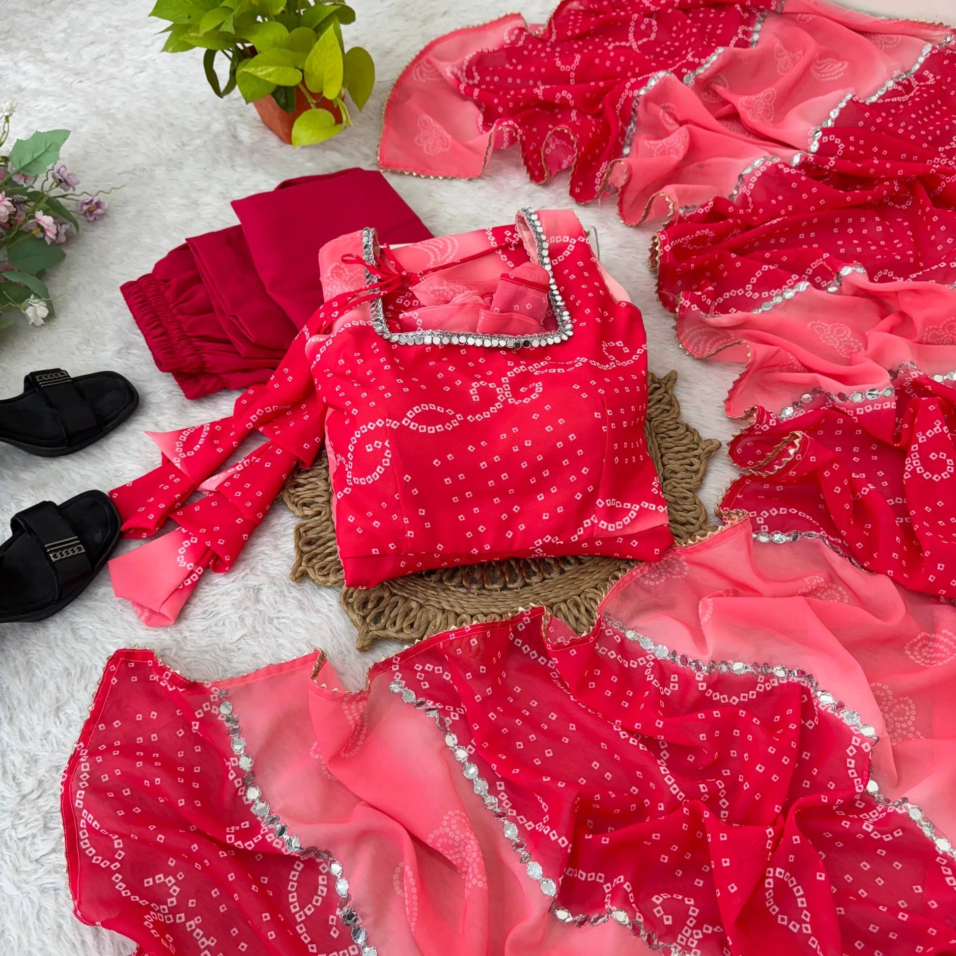 Georgette Chiffon Mirror Work Gown Set