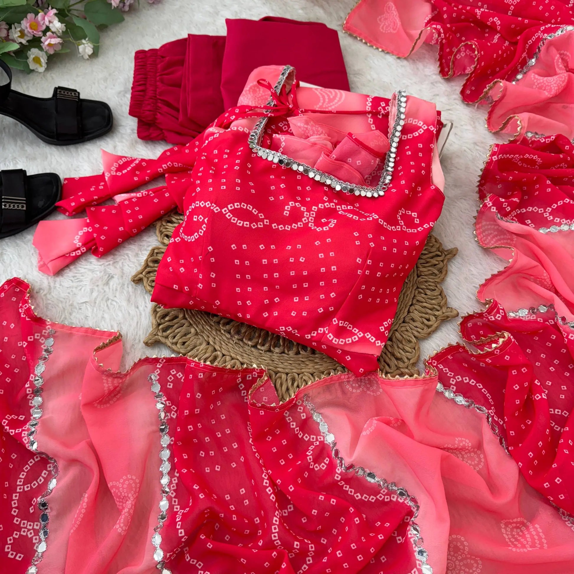 Georgette Chiffon Mirror Work Gown Set