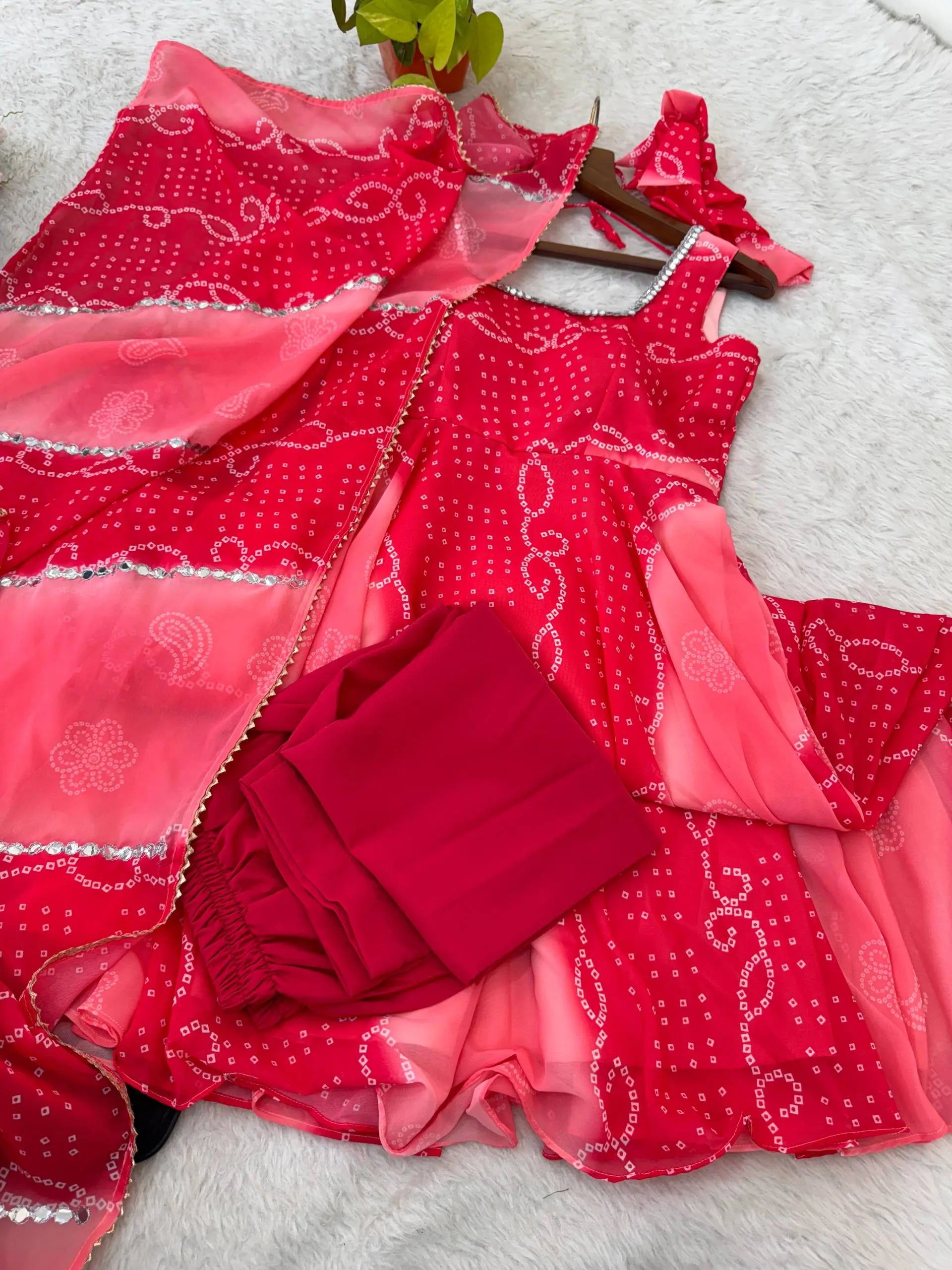 Georgette Chiffon Mirror Work Gown Set