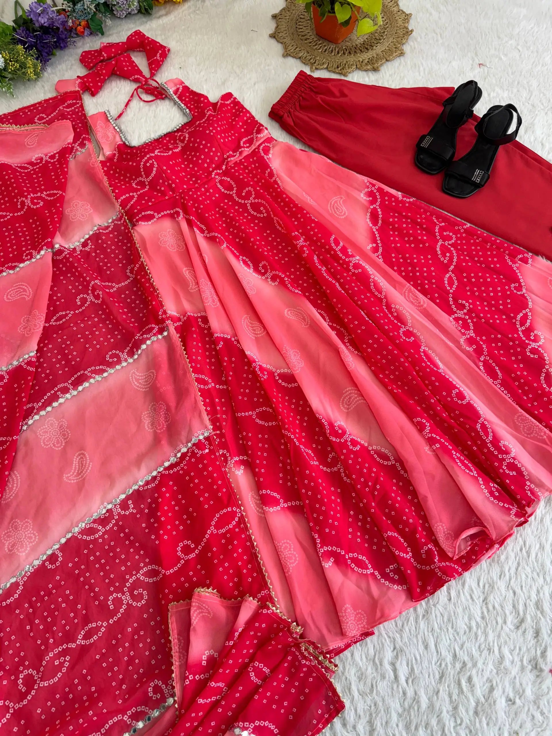 Georgette Chiffon Mirror Work Gown Set