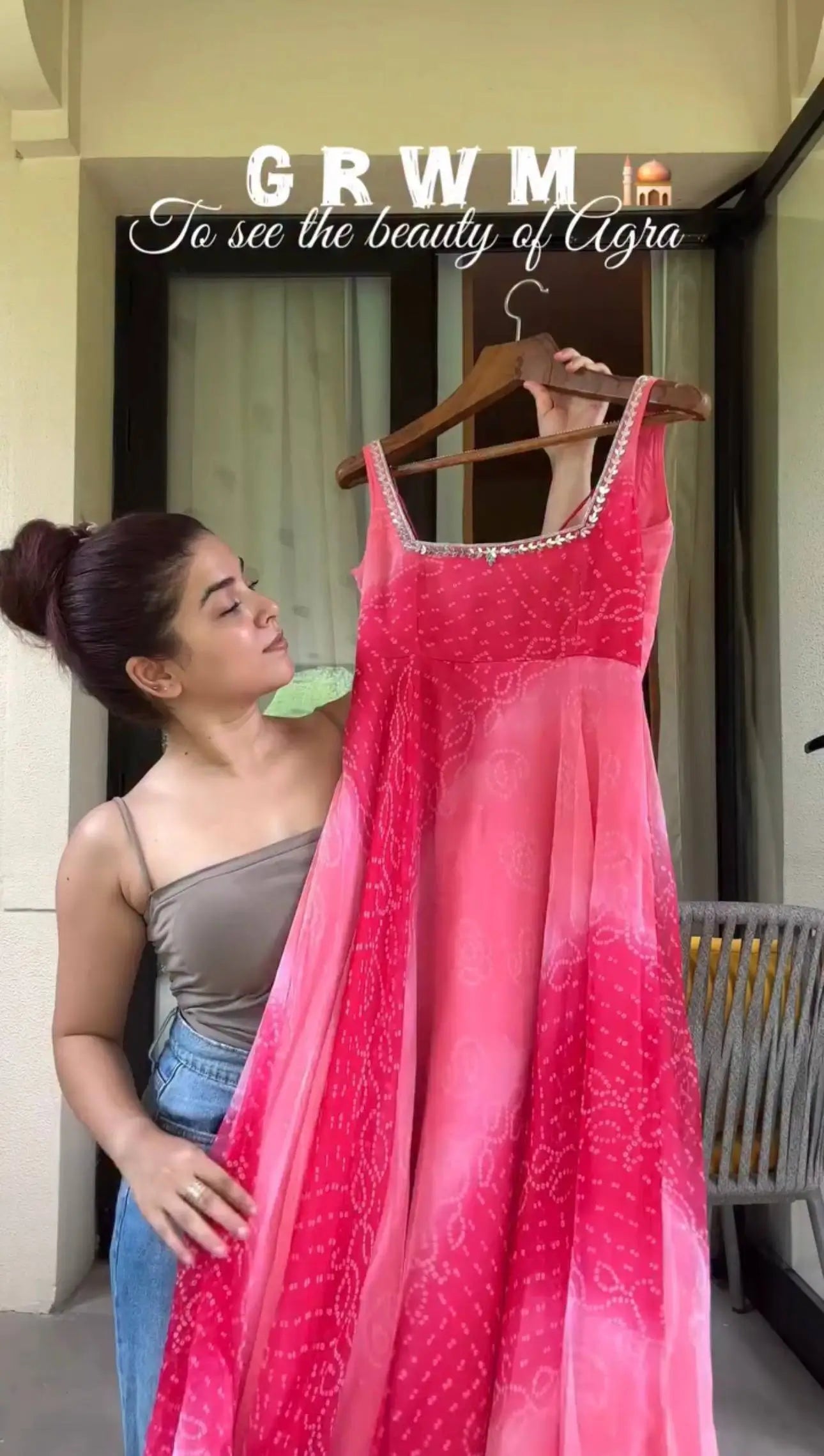 Georgette Chiffon Mirror Work Gown Set