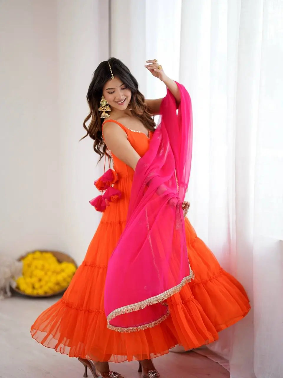 Georgette Chiffon Party Wear Gown Set with Dupatta