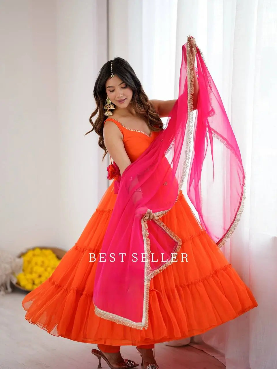 Georgette Chiffon Party Wear Gown Set with Dupatta