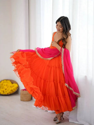 Georgette Chiffon Party Wear Gown Set with Dupatta