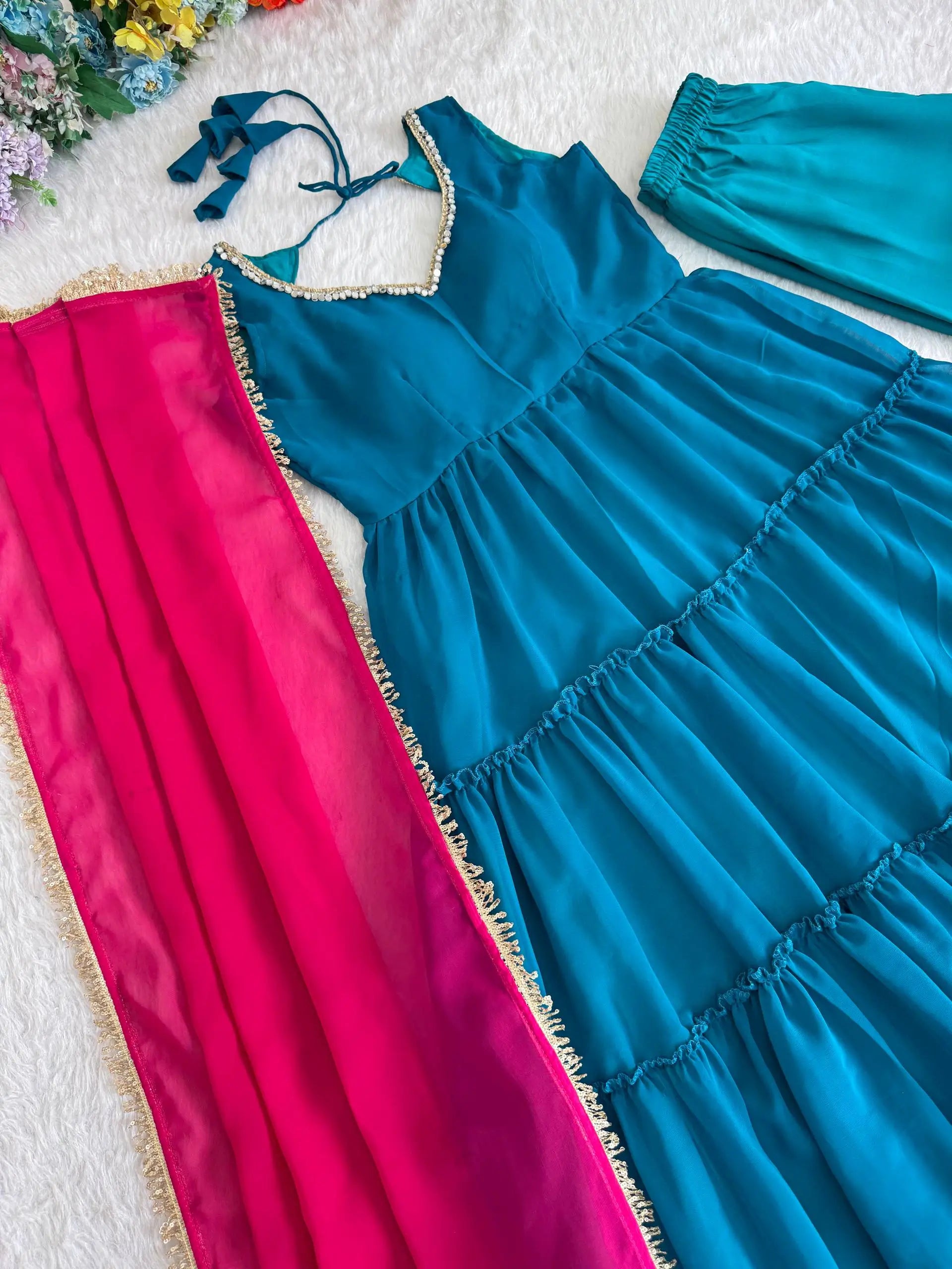 Georgette Chiffon Tiered Gown Set