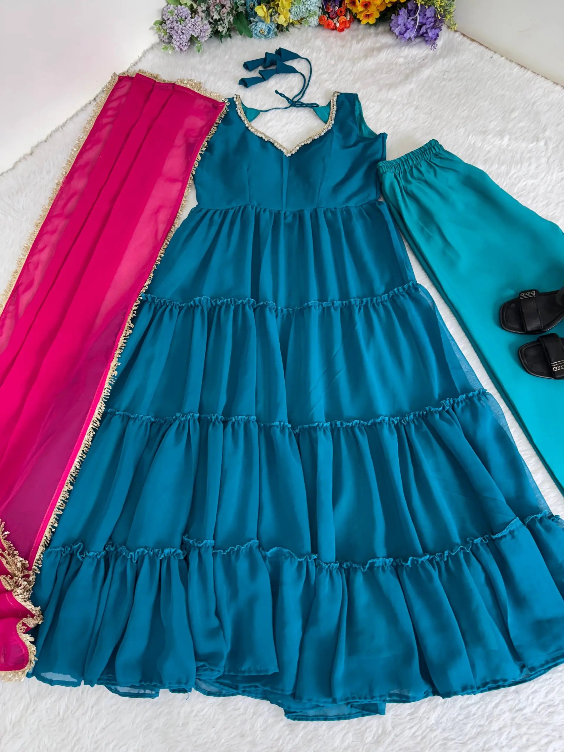 Georgette Chiffon Tiered Gown Set