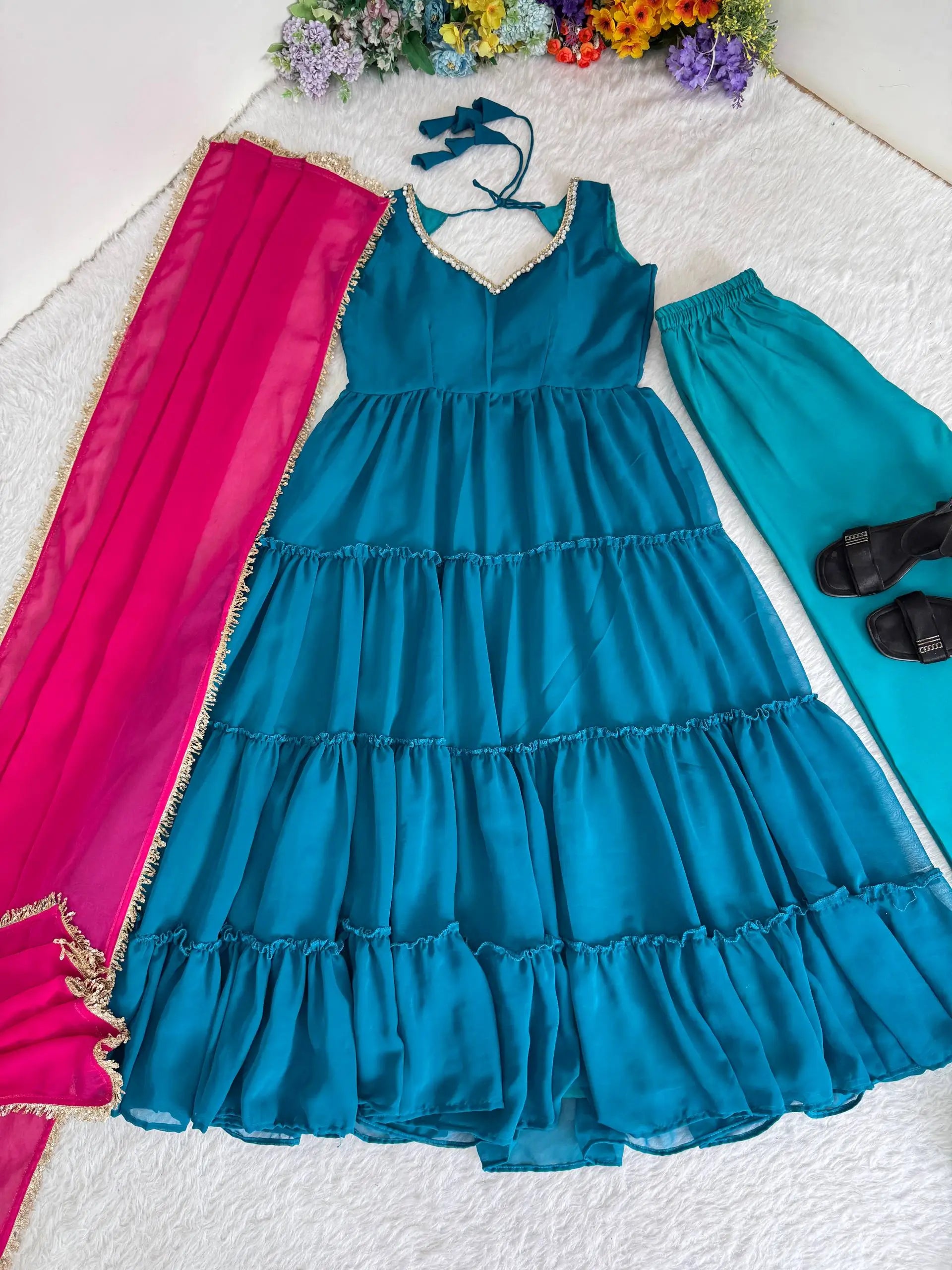 Georgette Chiffon Tiered Gown Set