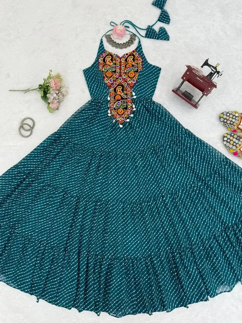 Georgette Digital Print Gown with Embroidered Work & Tassel Detailing