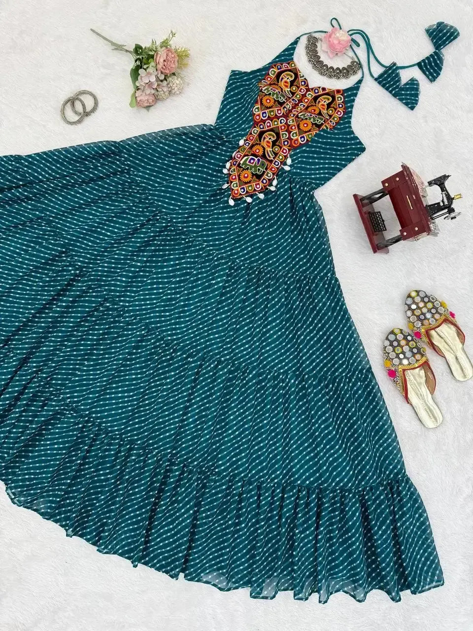 Georgette Digital Print Gown with Embroidered Work & Tassel Detailing