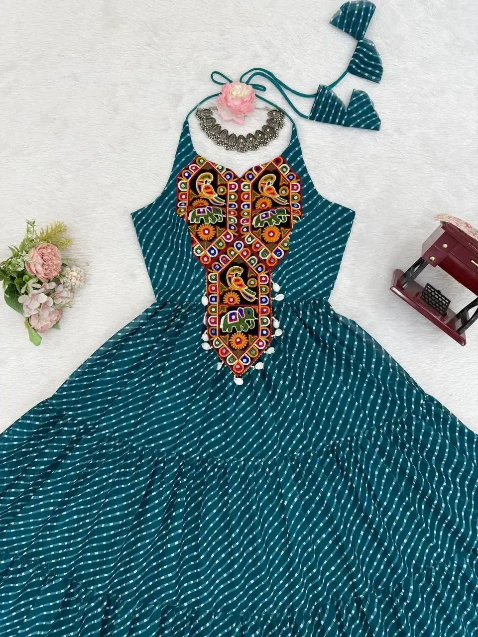 Georgette Digital Print Gown with Embroidered Work & Tassel Detailing