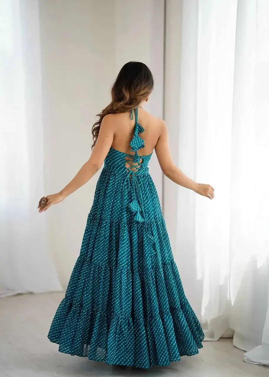 Georgette Digital Print Gown with Embroidered Work & Tassel Detailing