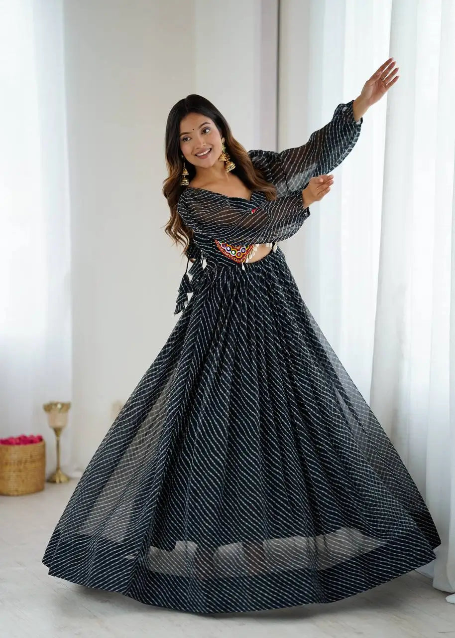 Georgette Digital Print and Chain-Stitch Embroidered Flared Gown