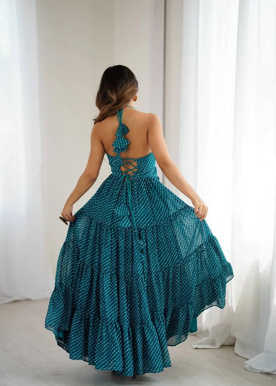 Georgette Digital Print and Chain-Stitch Embroidered Gown