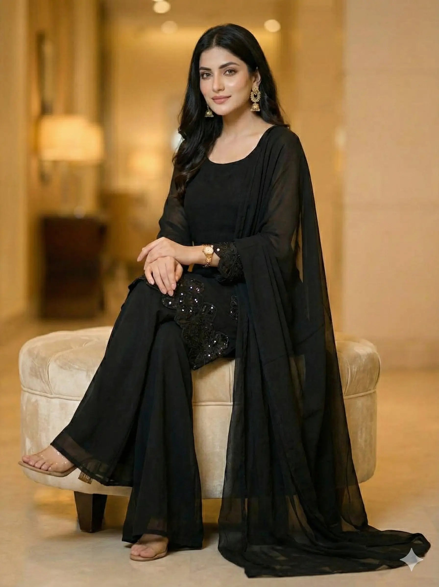 Georgette Embroidered Kurta Plazo Set