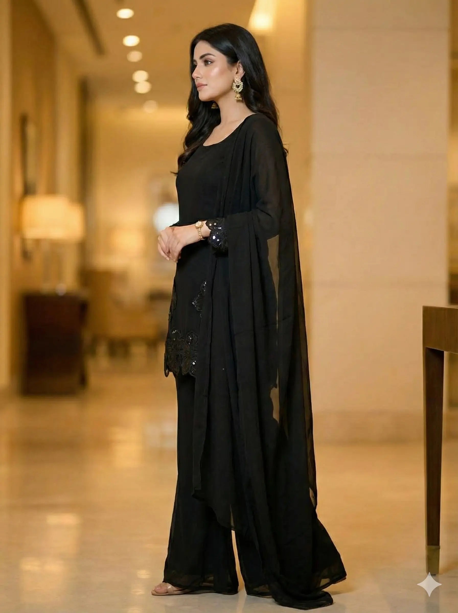 Georgette Embroidered Kurta Plazo Set