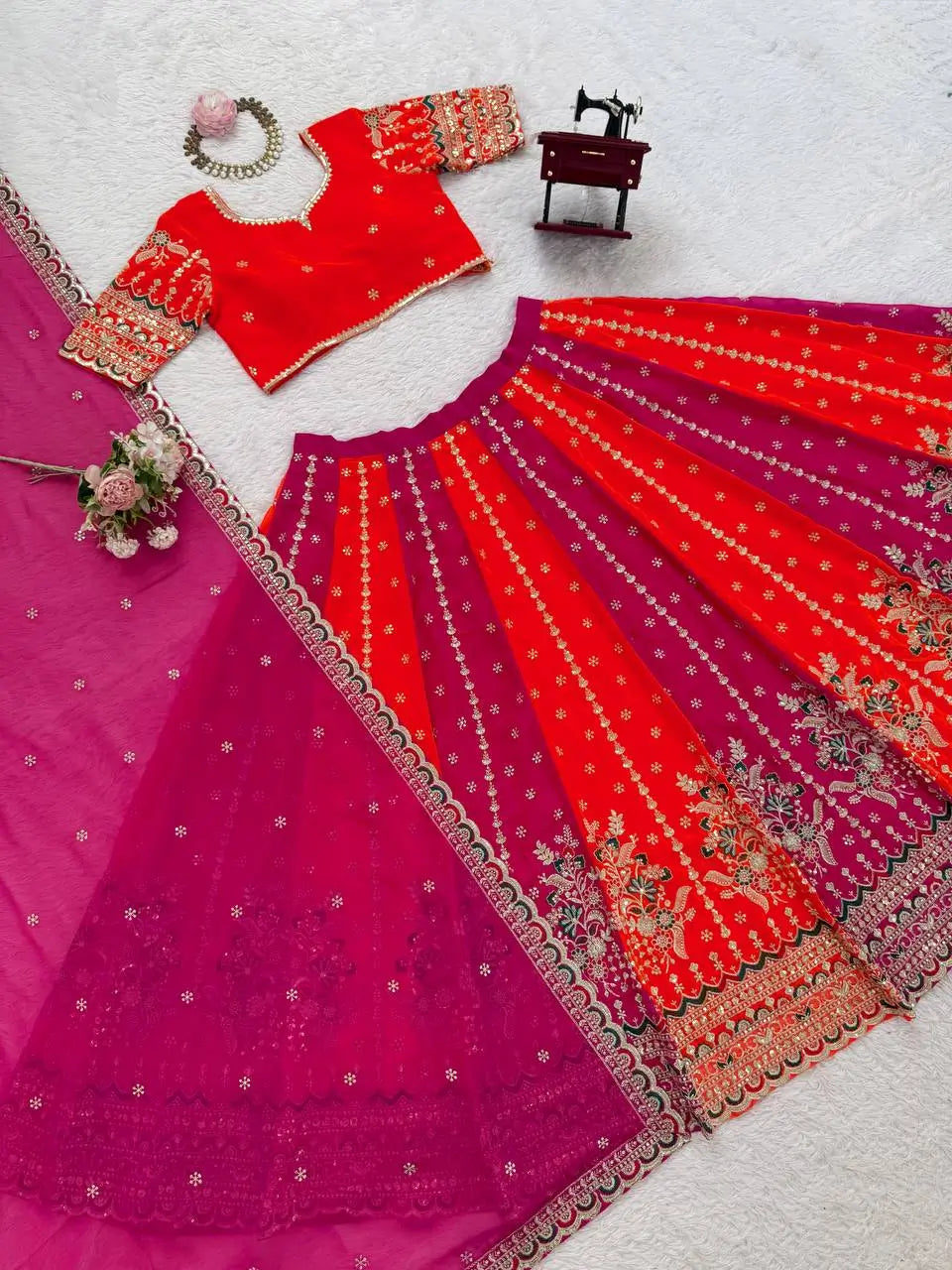 Georgette Embroidered Lehenga Set with Dupatta