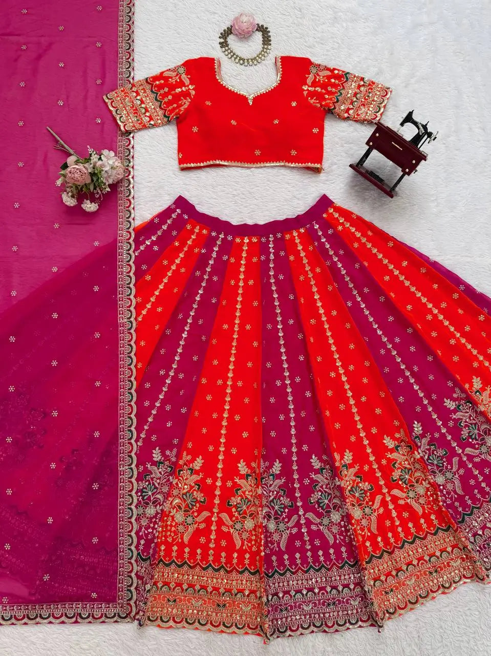 Georgette Embroidered Lehenga Set with Dupatta