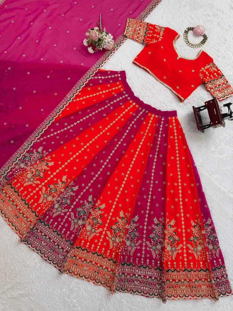 Georgette Embroidered Lehenga Set with Dupatta