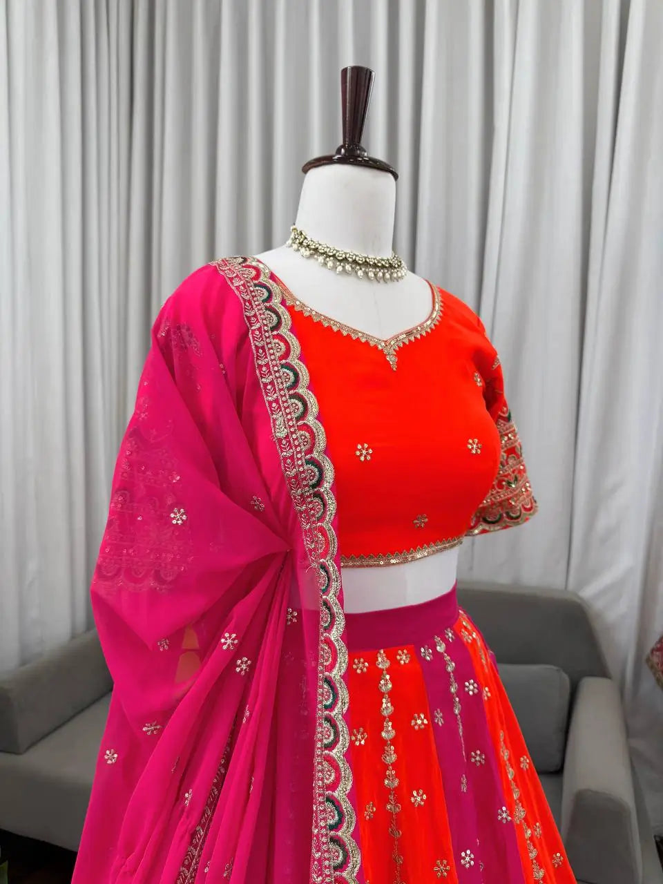 Georgette Embroidered Lehenga Set with Dupatta