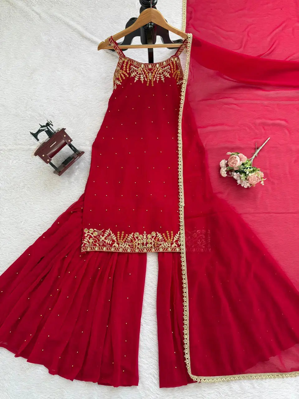 Georgette Embroidered Sharara Set with Dupatta