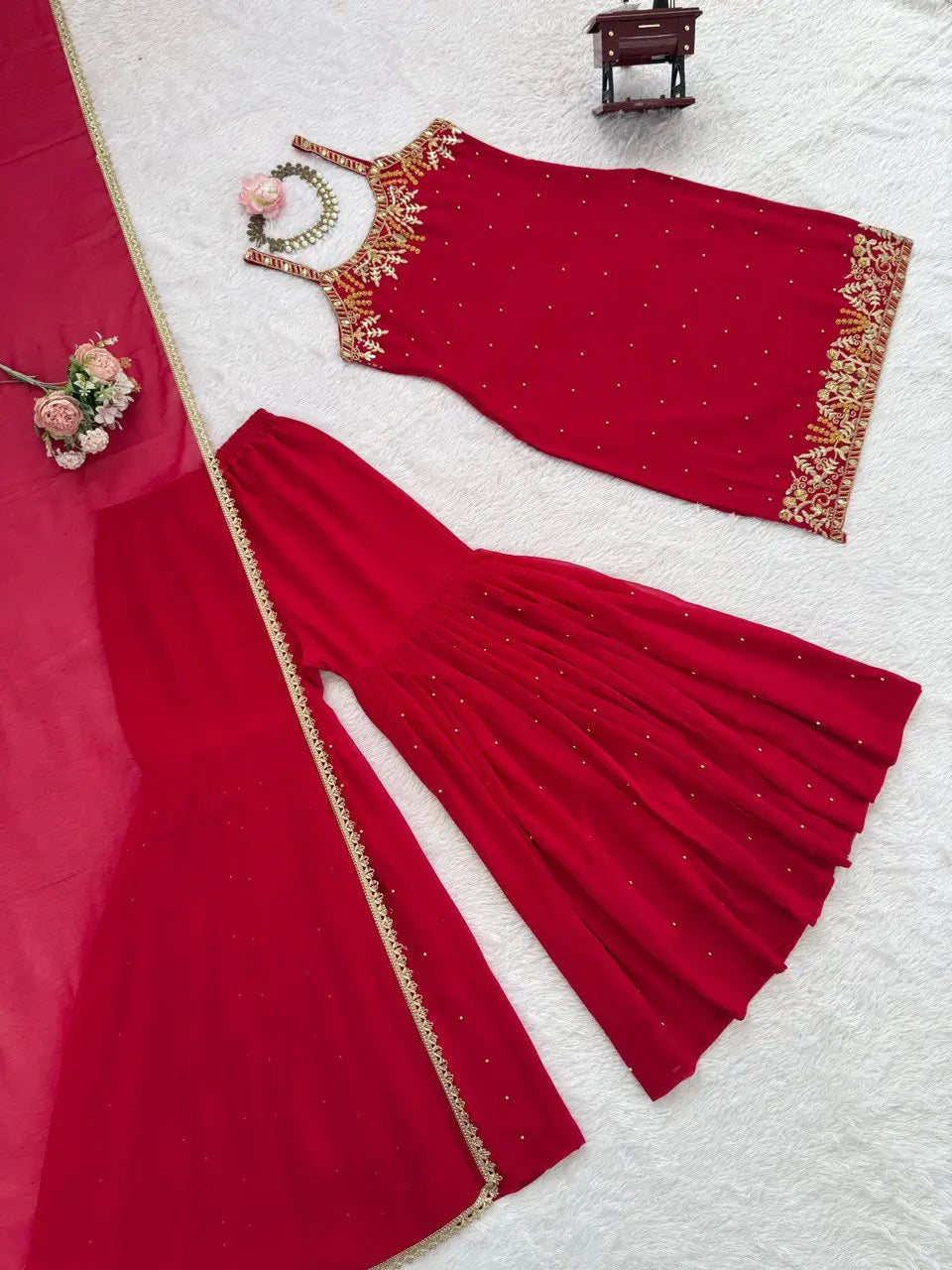 Georgette Embroidered Sharara Set with Dupatta