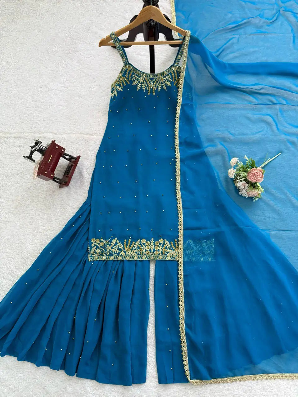 Georgette Embroidered Sharara Set with Dupatta