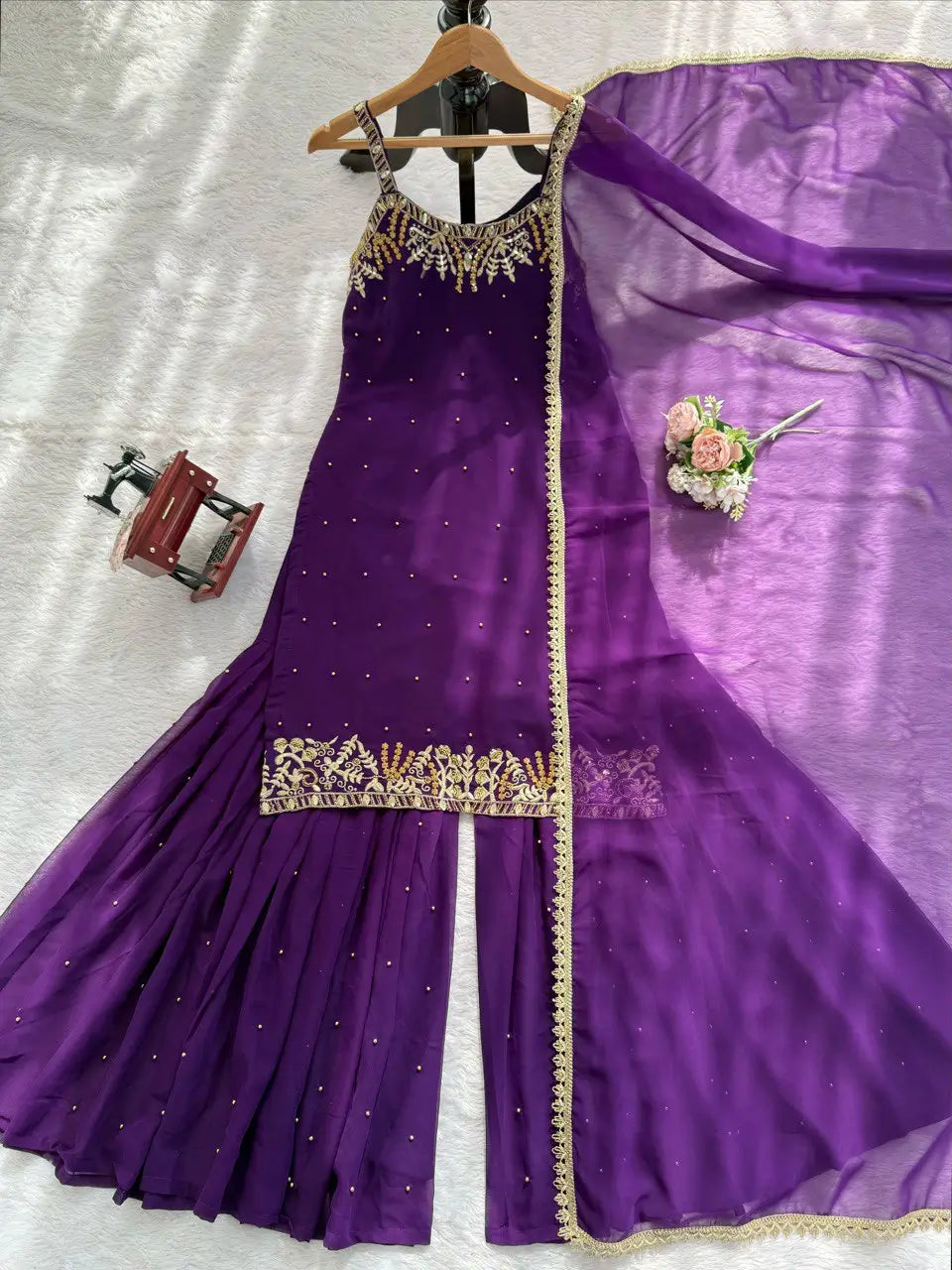 Georgette Embroidered Sharara Set with Dupatta
