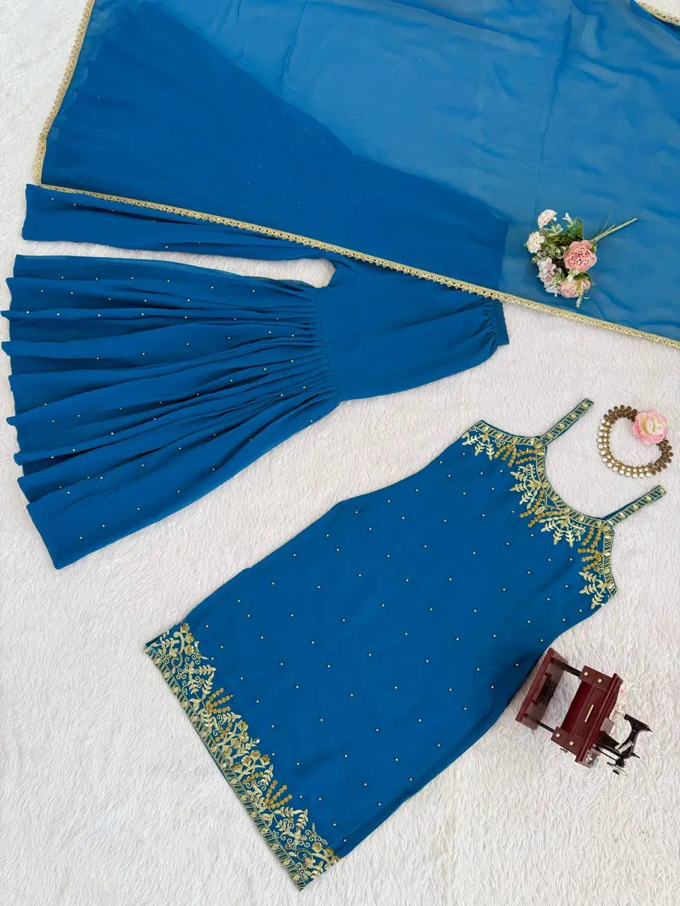 Georgette Embroidered Sharara Set with Dupatta
