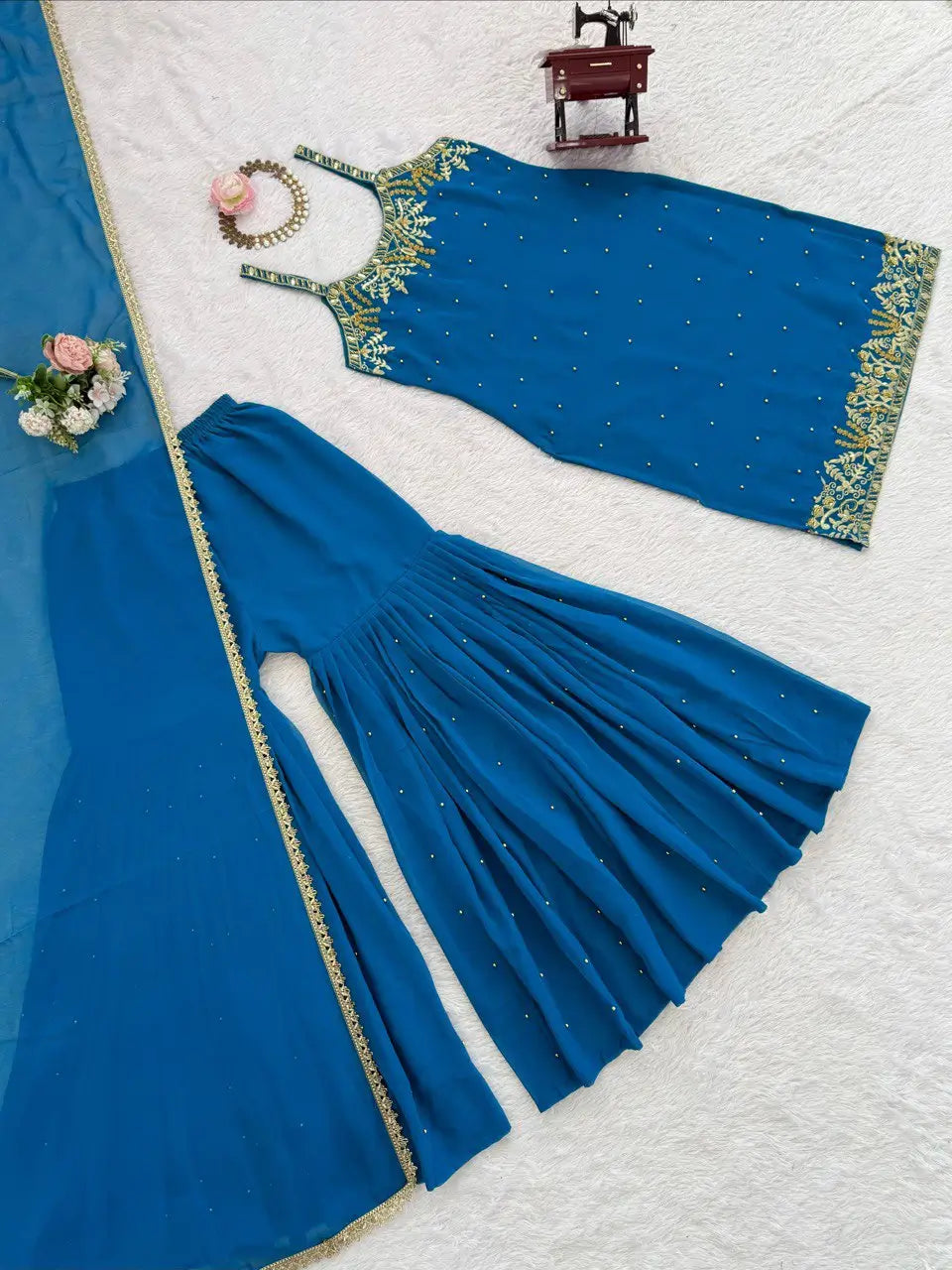 Georgette Embroidered Sharara Set with Dupatta