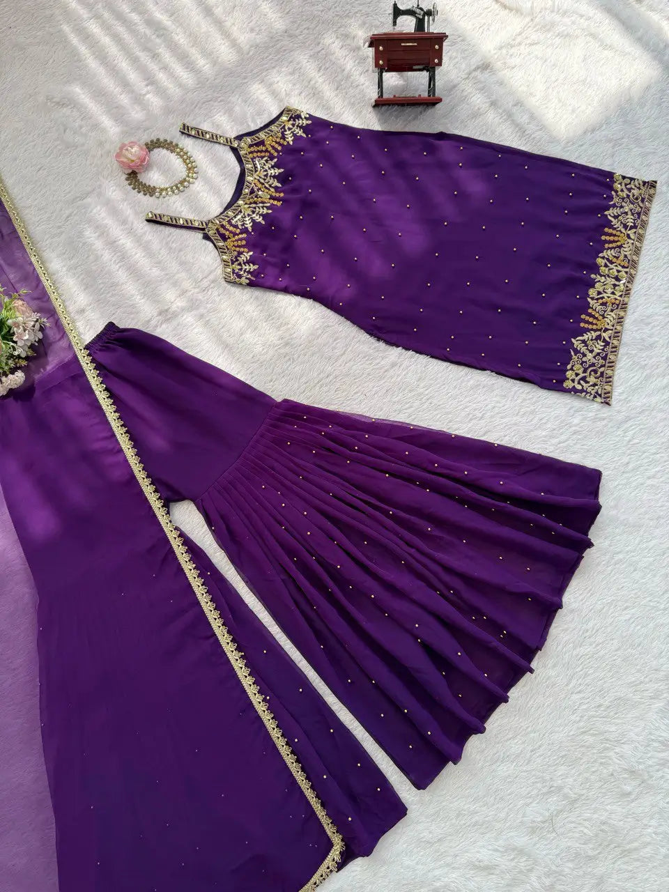 Georgette Embroidered Sharara Set with Dupatta