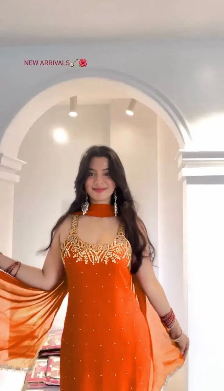 Georgette Embroidered Sharara Set with Dupatta