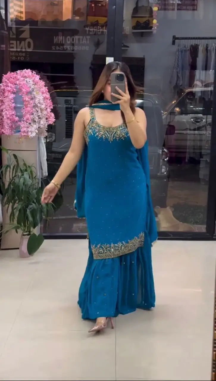 Georgette Embroidered Sharara Set with Dupatta