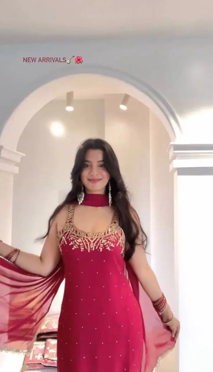 Georgette Embroidered Sharara Set with Dupatta