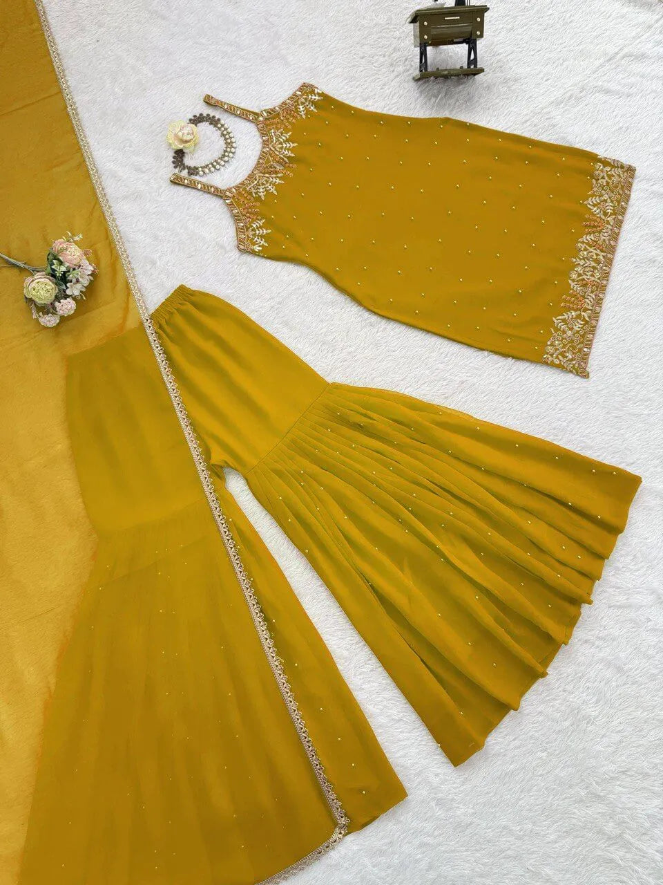 Georgette Embroidered Sharara Set with Dupatta