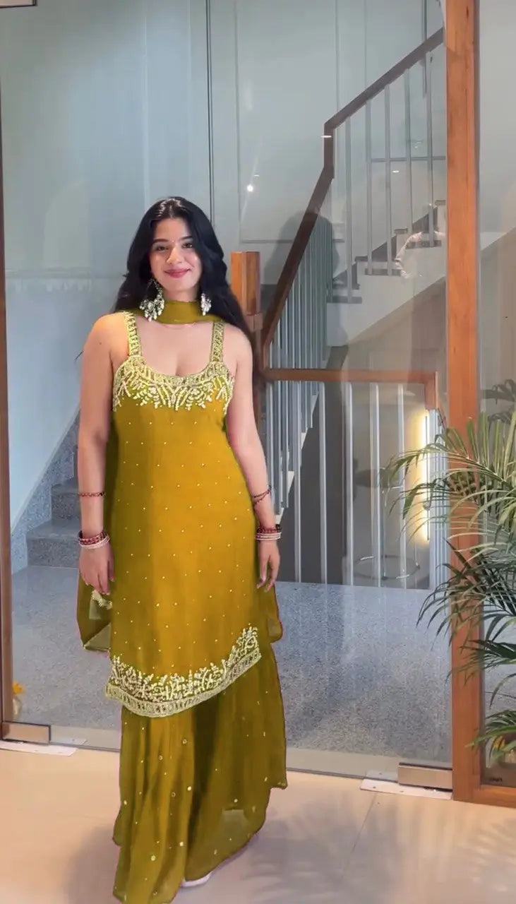 Georgette Embroidered Sharara Set with Dupatta