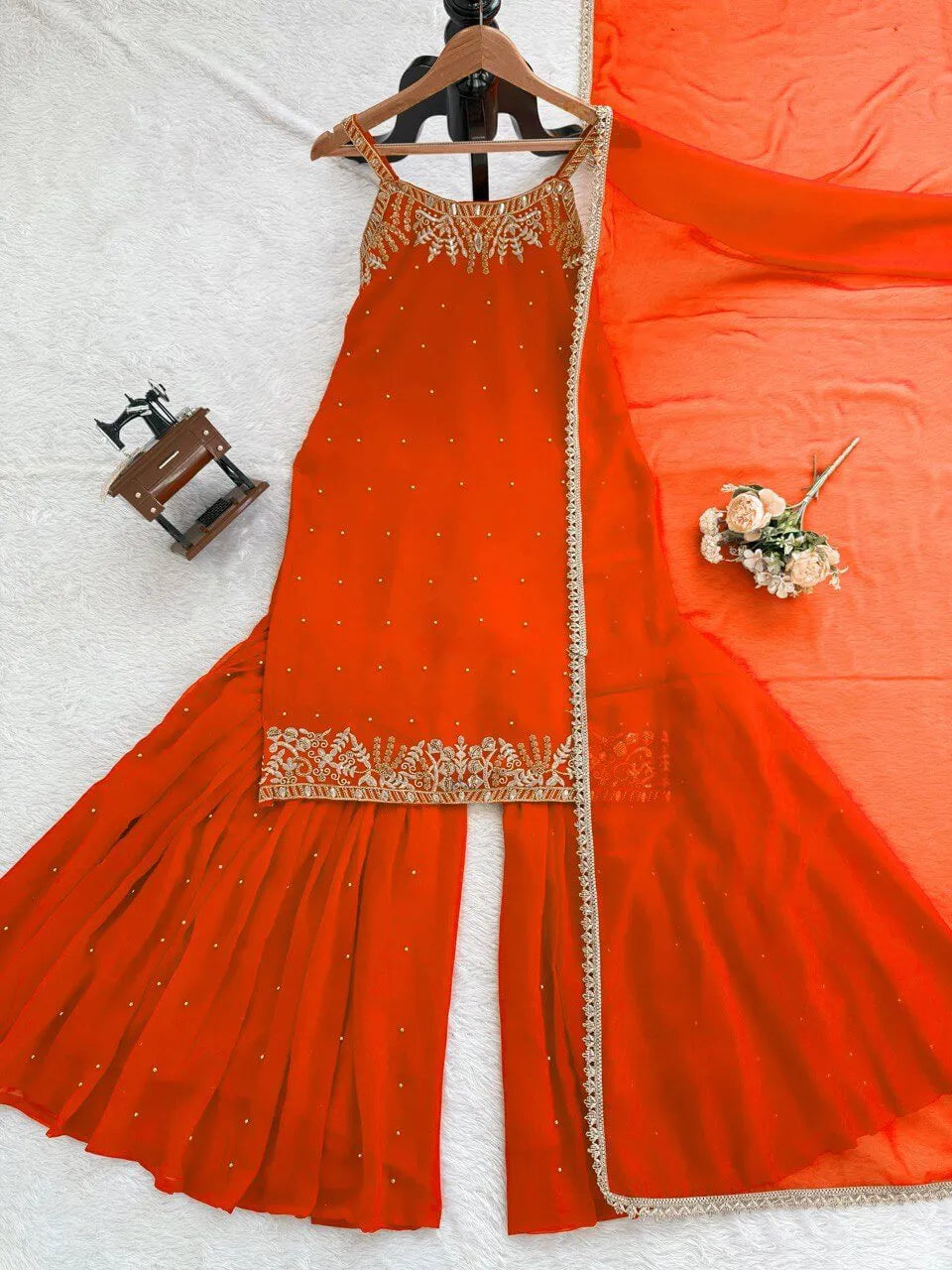 Georgette Embroidered Sharara Set with Dupatta
