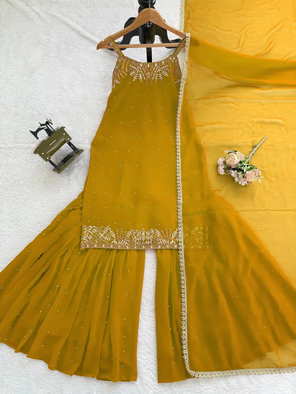 Georgette Embroidered Sharara Set with Dupatta