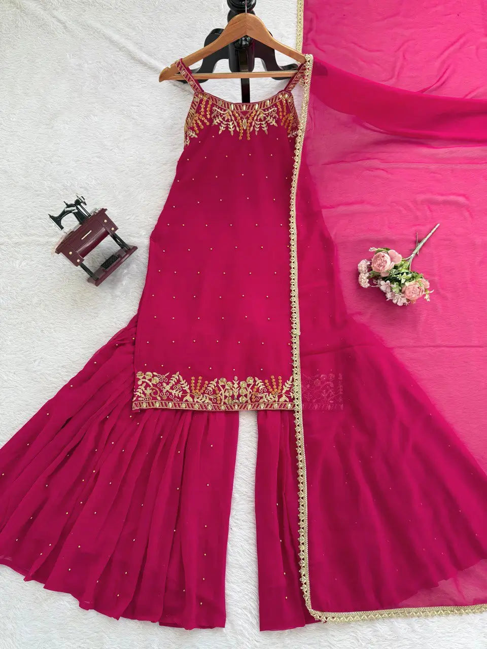 Georgette Embroidered Sharara Set with Dupatta