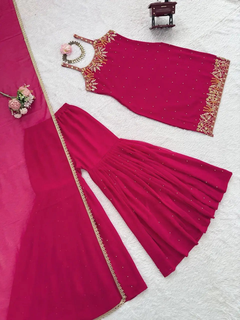 Georgette Embroidered Sharara Set with Dupatta
